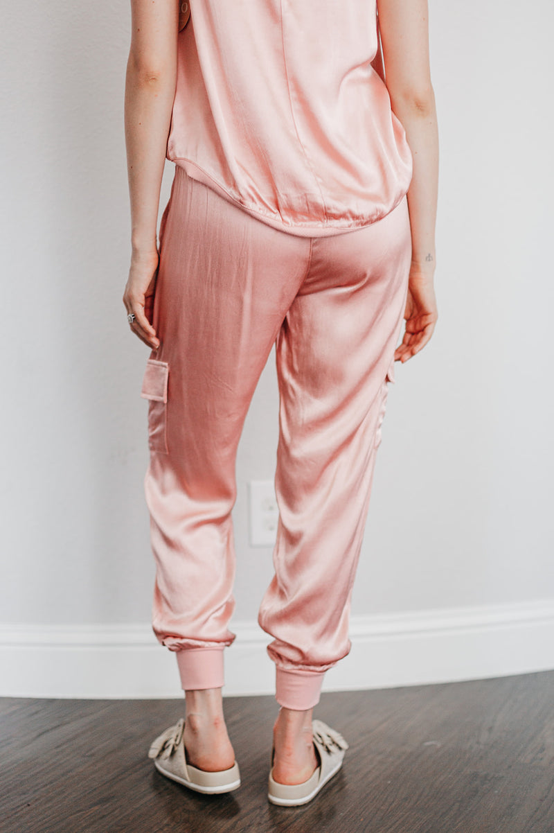 Whitley Satin Pocketed Jogger Pants - Pink