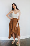 Cove Haven Surplice Midi High Low Skirt- Camel