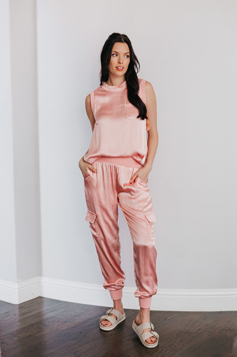 Whitley Satin Pocketed Jogger Pants - Pink