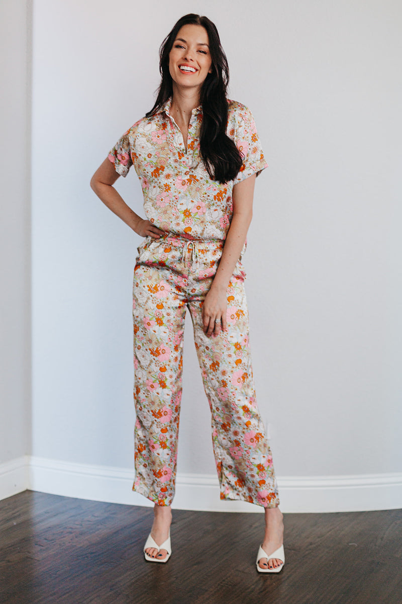 Pallas Floral Satin Pocketed Pants