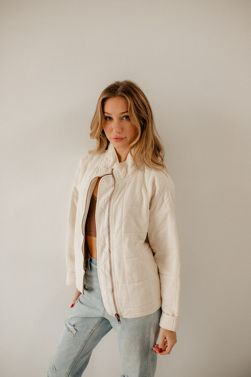 Timber Cotton Blend Pocketed Quilted Jacket - Cream