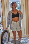 Mandy High Rise Distressed Denim Shorts- Cream