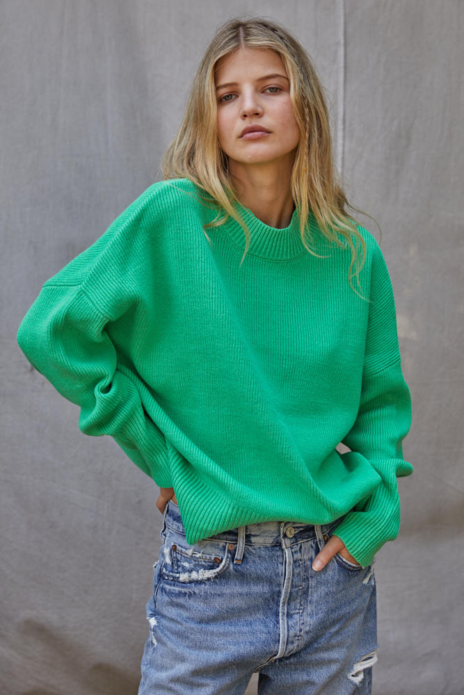 Langley Ribbed Chunky Sweater - Kelly Green