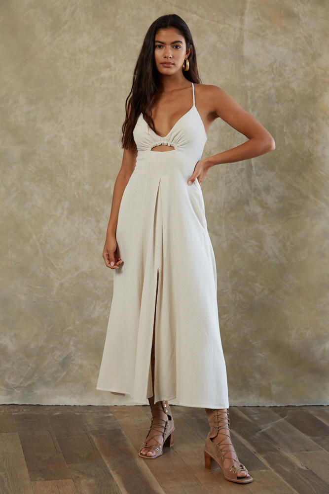 Bay Breeze Cutout Slit Midi Dress
