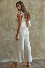 Sirius Pocketed Smocked Tie Linen Jumpsuit