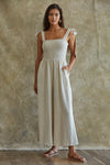 Sirius Pocketed Smocked Tie Linen Jumpsuit