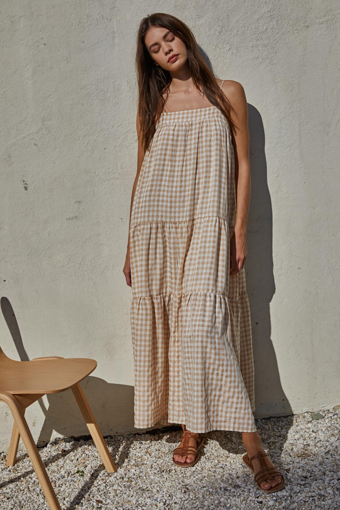 Baker Cotton Gingham Tiered Maxi Dress