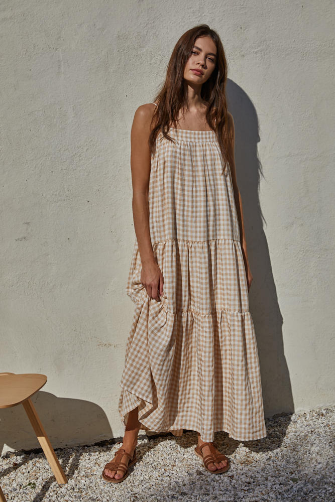 Baker Cotton Gingham Tiered Maxi Dress