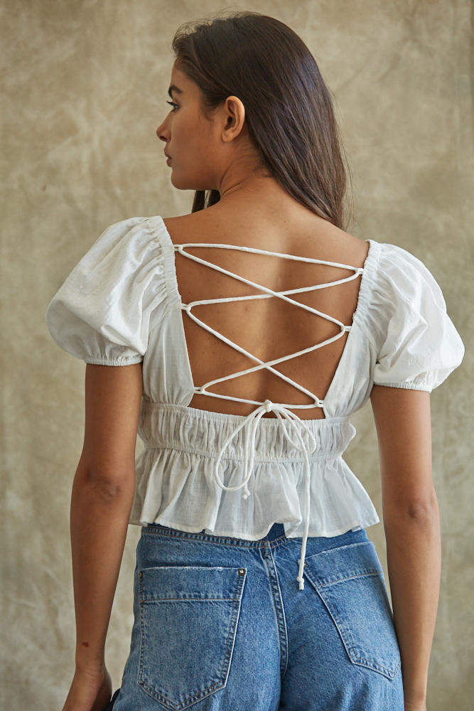 Dear August Puff Sleeve Crop Top