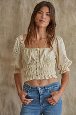 Hana Eyelet Puff Sleeve Crop Top