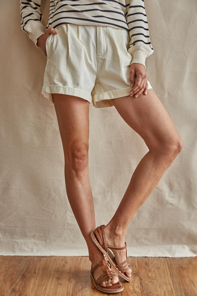 Barnett Cotton Pocketed High Rise Shorts- Cream