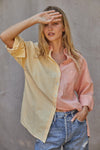 Lemonade Breeze Color Block Button Down Top