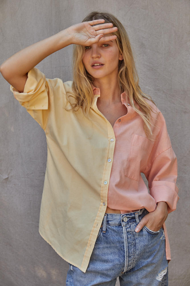 Lemonade Breeze Color Block Button Down Top