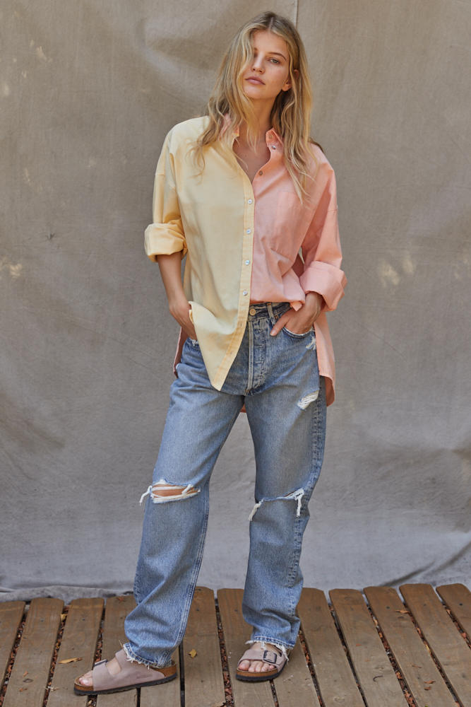 Lemonade Breeze Color Block Button Down Top