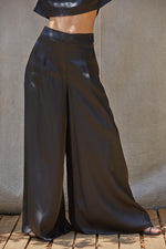 Tamra Wide Leg Satin Pants- Black