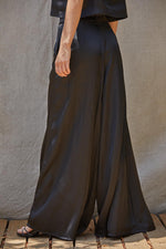 Tamra Wide Leg Satin Pants- Black