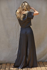 Tamra Wide Leg Satin Pants- Black
