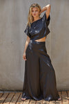 Tamra Wide Leg Satin Pants- Black