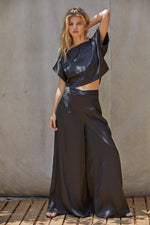Tamra Wide Leg Satin Pants- Black