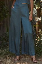 Tamra Wide Leg Satin Pants- Hunter Green