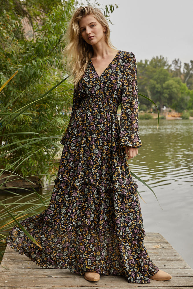 Talula Floral Tiered Chiffon Maxi Dress