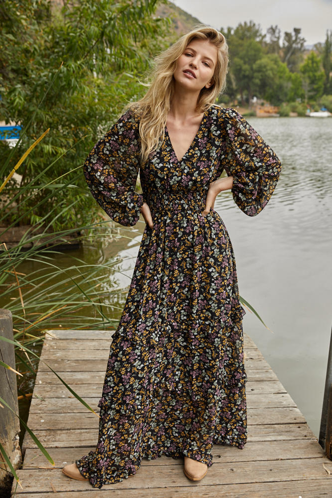 Talula Floral Tiered Chiffon Maxi Dress