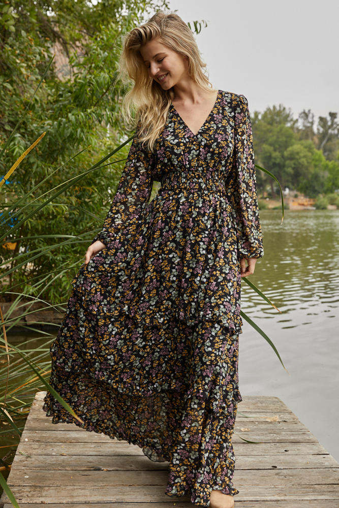 Talula Floral Tiered Chiffon Maxi Dress