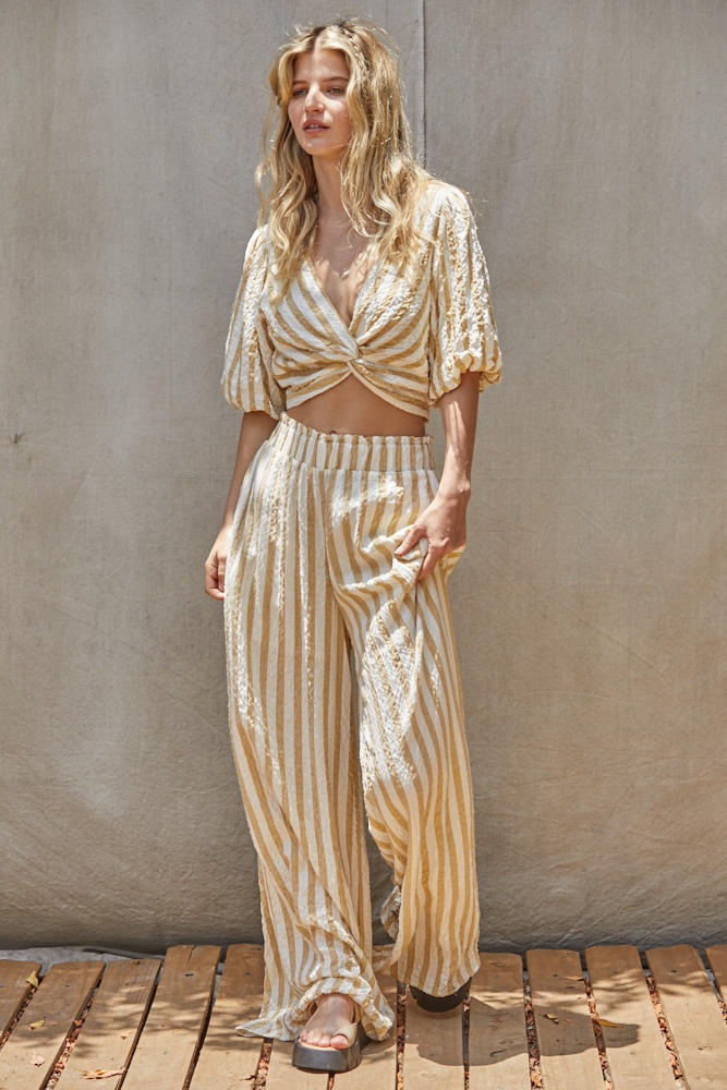 Becca Striped High Rise Wide Leg Pants