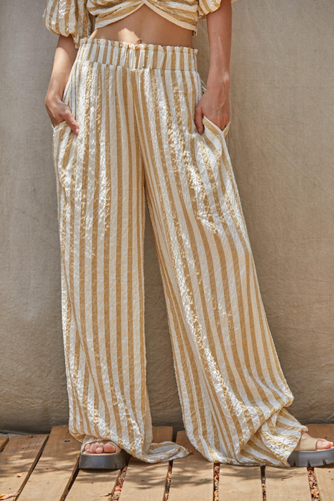 Becca Striped High Rise Wide Leg Pants