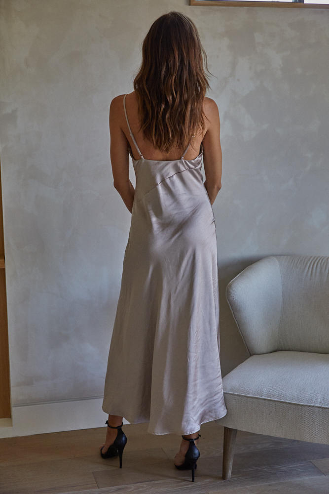 Lucia Satin Cowl Neck Maxi Dress - Mocha