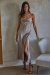 Lucia Satin Cowl Neck Maxi Dress - Mocha