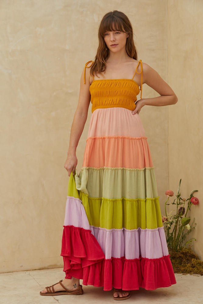 Jasmine Smocked Color Block Tiered Maxi