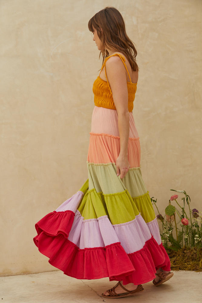 Jasmine Smocked Color Block Tiered Maxi