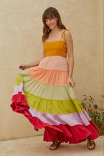 Jasmine Smocked Color Block Tiered Maxi