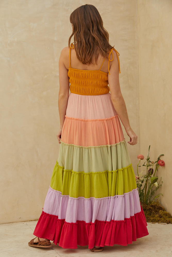 Jasmine Smocked Color Block Tiered Maxi