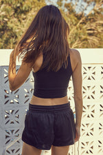 Crew Neck Crop Top - Black