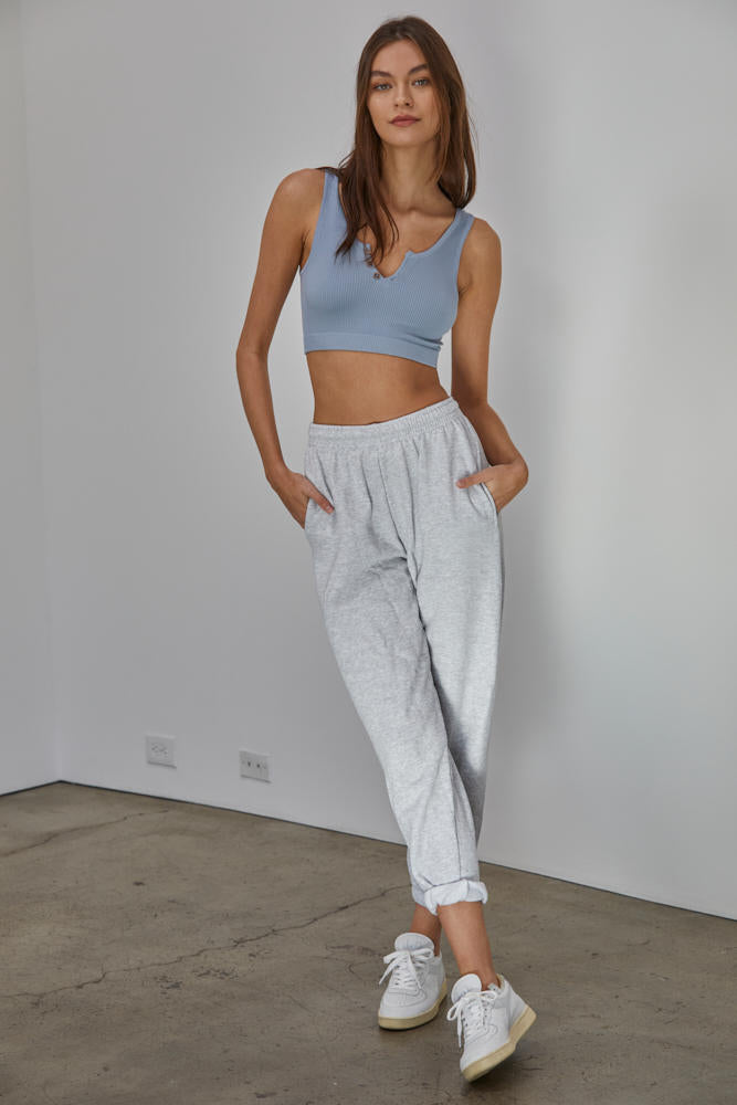 Olivia Henley Seamless Crop Tank - Chambray