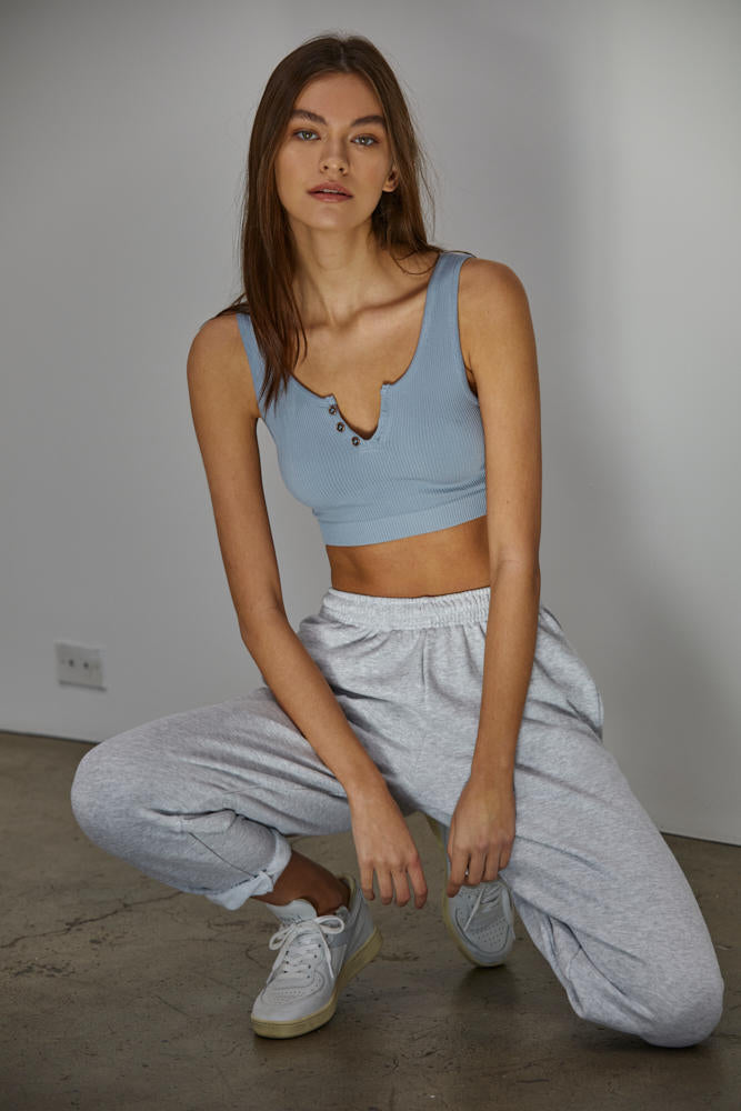 Olivia Henley Seamless Crop Tank - Chambray