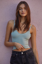 Forever Young Seamless Frill Ruffle Tank Top - Dusty Mint