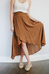 Cove Haven Surplice Midi High Low Skirt- Camel