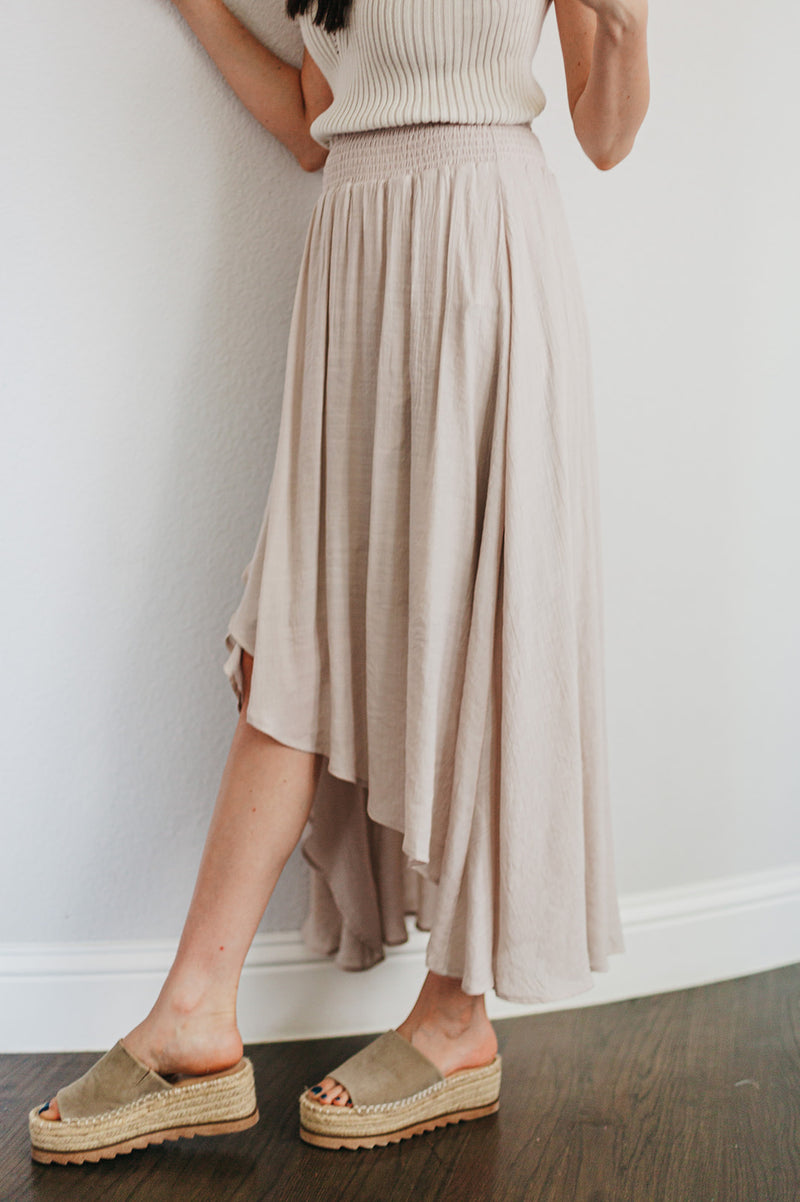 Cove Haven Surplice Midi High Low Skirt- Champagne