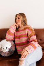 Stripe To The Heart Sweater- Camel