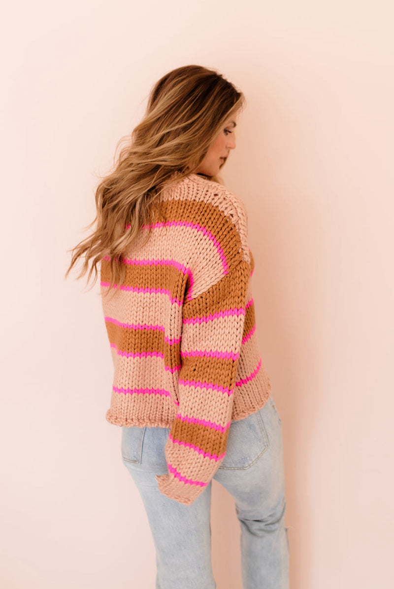 Stripe To The Heart Sweater- Camel