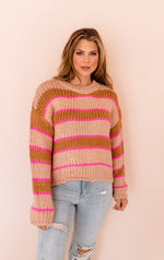 Stripe To The Heart Sweater- Camel