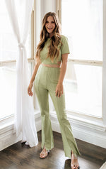 Wait Up Knit Gingham Slit Front Pants