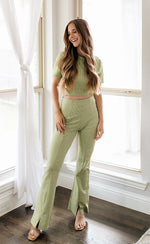 Wait Up Knit Gingham Slit Front Pants