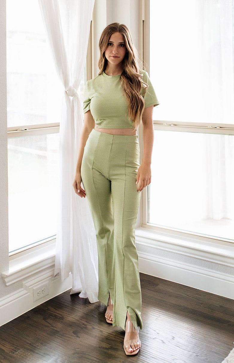 Wait Up Knit Gingham Slit Front Pants