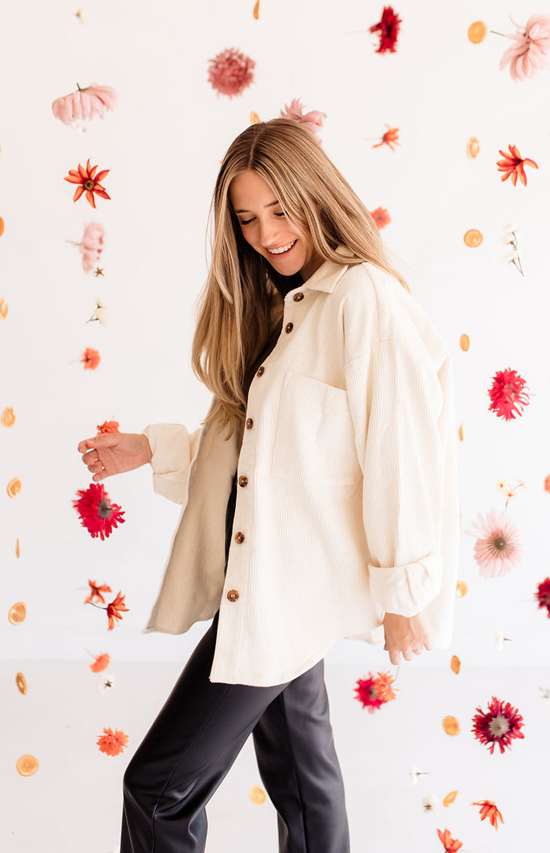 Camfield Corduroy Button Down Shacket- Cream