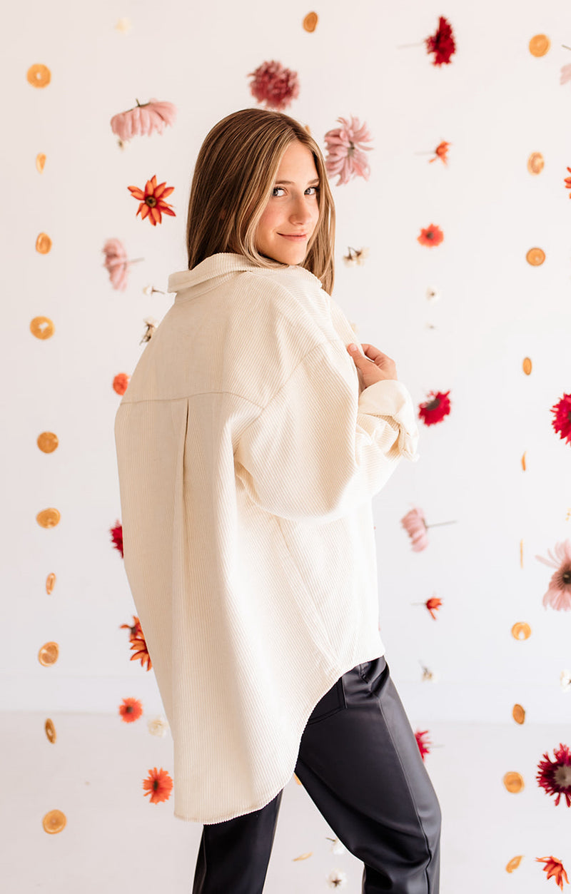 Camfield Corduroy Button Down Shacket- Cream