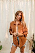 Debra Button Down Shacket - Camel